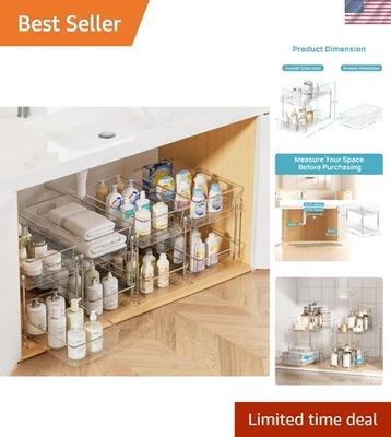 Paquete de 4 organizadores de baño transparentes - contenedores de almacenamiento extraíbles de 2 niveles para el hogar Foto 1 de 4