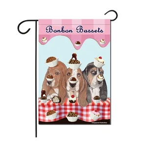 Basset Hound Ice Cream Bonbons Garden Flag, Double-Sided, 12" X 18" Yard Decor - Picture 1 of 1