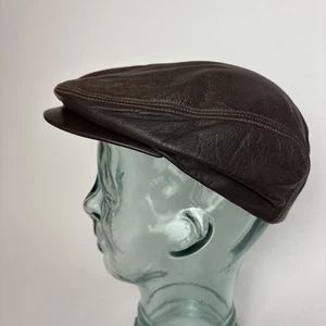 Vintage Adventure Bound Hat Mens S Brown Distressed Leather Cabbie Newsboy Cap - Picture 1 of 13