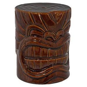 Wood-Look Tiki Head Ceramic Garden Stool - 17” by Sunnydaze - Picture 1 of 10