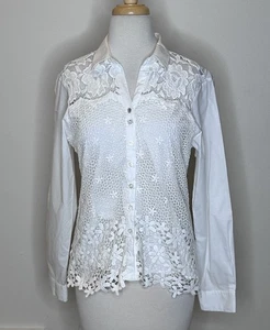 Blouse boutonnée blanche élégante en dentelle Maus & Hoffman taille L - Photo 1/9