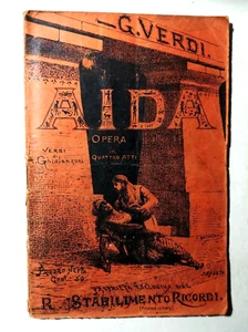 AIDA 1890 GIUSEPPE VERDI RICORDI MILANO MOLTO RARO LIBRETTO OPERA, COND.DISCRETE - Foto 1 di 1