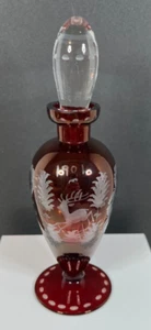 Antique EAPG Ruby Flash Glass Perfume Bottle w/ Stopper 1901 - Deer Etched Scene - Picture 1 of 16