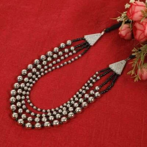 Indische traditionelle ethnische Bollywood versilberte lange Halskette Schmuck Set - Bild 1 von 4
