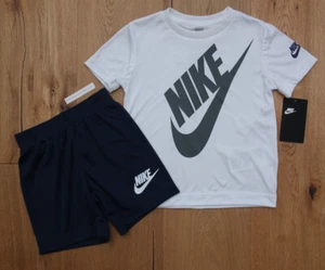 Nike Boy Shirt & Shorts Set ~ White, Gray & Navy Blue ~ DRI-FIT - Picture 1 of 3