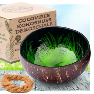 cocovibes Kokosnuss Schale JADE inkl. Untersetzer Ø 13 cm Splash grün schwarz - Bild 1 von 8