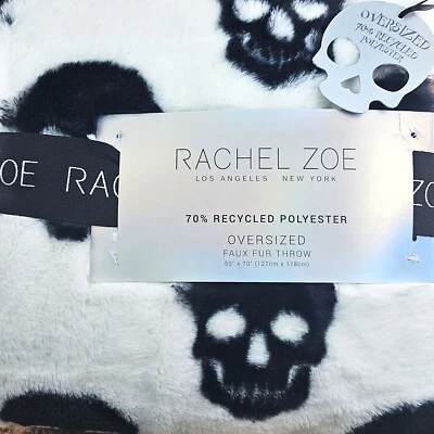Halloween Black Skull Blanket Throw Oversized Warm Faux Fur Rachel Zoe Luxury - Image 1 of 4