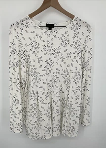 J Jill Luxurious Wearever Top Women Med Cream Allover Leaves Long Sleeve Peplum - Picture 1 of 11