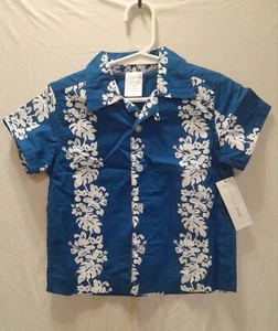 NWT Baby Toddler Boy 18M Wonder Kids Blue & White Hawaiian Shirt Short Sleeve - Picture 1 of 9