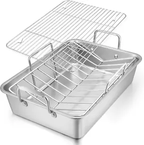 Roasting Pan, 16 X 11.5 Inch Stainless Steel Turkey Roaster with Rack - Deep... - Picture 1 of 9