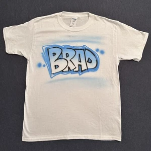 Vintage 80s Street Style Airbrushed BRAD Graffiti Youth L Gildan Cotton TShirt - Picture 1 of 8