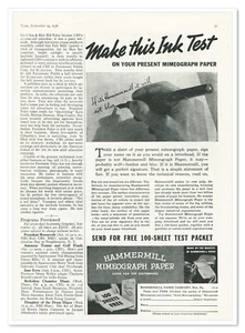 Publicidad impresa Hammermill papel mimeográfico vintage 1938 anuncio de 3/4 páginas - Imagen 1 de 4