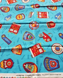 1/2 Yd Emergency Vehicles Blue Fabric Fire Dept Rescue Police Dept Cranston VIP - Picture 1 of 3