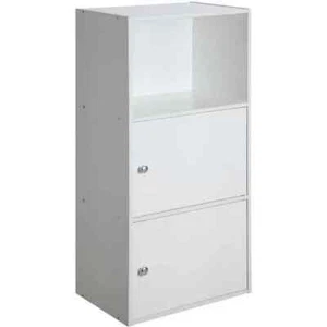 Small Bookshelf with Doors Bookcase Cabinet Storage Furniture Home Wood White - Picture 1 of 4