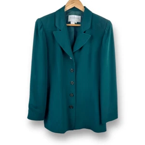 Hugo Buscati Women's 8 Longline Silk Blazer Jacket Teal Green Modern Officewear - Picture 1 of 10