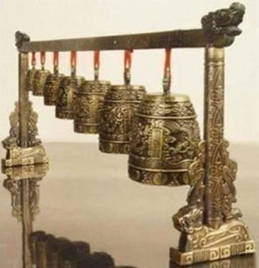 Rare Collectable Musical Meditation Gong with 7 Ornate Bells with Dragon Design - Picture 1 of 3