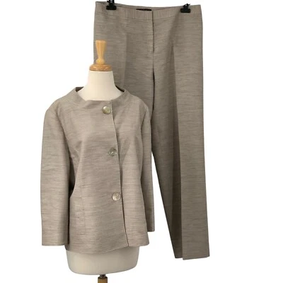 Lafayette 148 NY 2 Pc Wool Blend Pants/Blazer Suit Brown Iridescent Button Sz 16 - Image 1 of 4