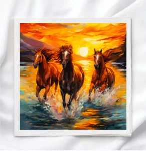 Sunset Horses Running Fabric Panel for Quilting Crafting Sewing Quilt Block - Picture 1 of 2