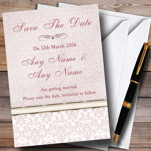 Tarjetas personalizadas de boda rosa oscuro damasco vintage perla guardar la fecha - Imagen 1 de 1