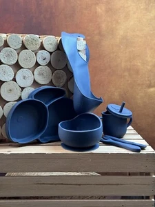Baby Geschirr Set Blau Silikon Hase 8 Teile - Bild 1 von 5