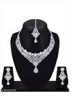 Rhodium Plated Jhumka Earrings Indian Bollywood Choker Necklace Jewelry Set