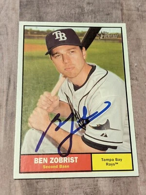 Ben Zobrist Signed 2010 Topps Heritage Card #355 COA Tampa Bay Rays Royals Cubs - Image 1 of 2