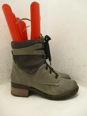 Dromedaris Distressed Slate Gray Leather Side Zip Combat Boots Women Size 38 EUR - Image 1 of 4