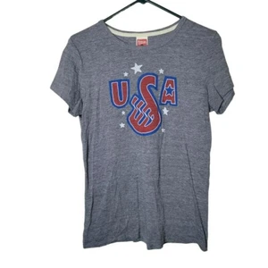 Homage USA Tee Shirt Gray Red Womens Junior Large Clothing - Picture 1 of 9
