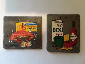 Vintage Kitchen Wall Art Slate Shingles 2 Pc Painted Crafts Tabasco Dixie Beer - Bild 1 von 2