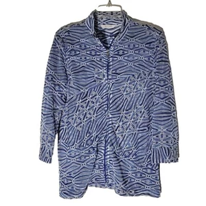 Erin London Top Womens Medium Blue White Boho Textured Sheer Artsy Shacket Y2k - Picture 1 of 10