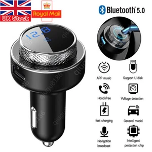 Bluetooth 5.0 Wireless Car FM Transmitter MP3 Charger USB Car Cigarette Lighter - Picture 1 of 15