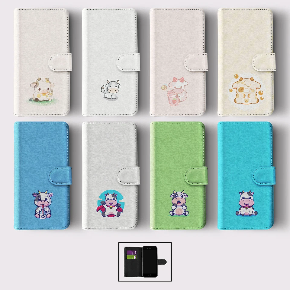 FLIP WALLET PHONE CASE FOR IPHONE 16 15 14 13 12 11 CUTE BABY COW KAWAII FUNNY - Image 1 of 1