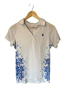 Antigua Desert Dry Xtra Lite White Blue Geometric Golf Polo Shirt Size Medium - Picture 1 of 7