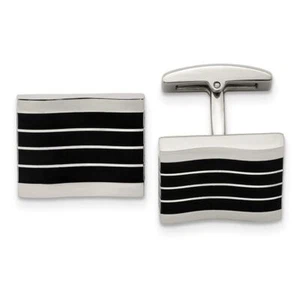 Stainless Steel Black Cats Eye Onyx Cufflinks Set for Men - Picture 1 of 5