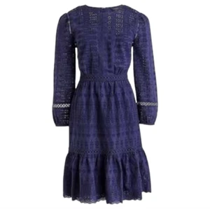 J. Crew -774 NWT Eyelet Lace Flutter Hem Dress Navy Long Sleeve Size 6 - Picture 1 of 4