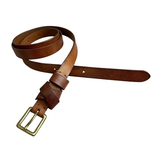 Madewell Brown Leather Belt Skinny Brass Buckle Preppy 3/4in Womens Medium - Picture 1 of 11