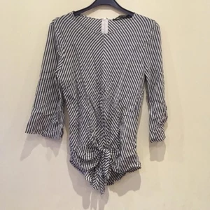 Funky Striped Quarter Sleeve Tie Up Blouse Top , Tag Size Small , Zip Up Back - Picture 1 of 7