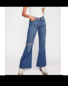 We The Free Heritage Flare Free People Jeans Size 28 Distressed Y2K Button Fly - Picture 1 of 14