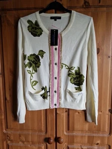 Betty Jackson Studio Cardigan Brand New With Tags In Cream With Floral Design - Picture 1 of 9