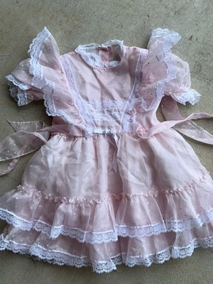 Vestido Little Princess Vintage Nylon Rosa Volantes Niñas 6 Hecho en EE. UU. Foto 1 de 4
