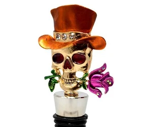 Sugar Skull Bling mundgeblasenes Glas Weinflasche Stopfen LS Arts Tag der Toten - Bild 1 von 1