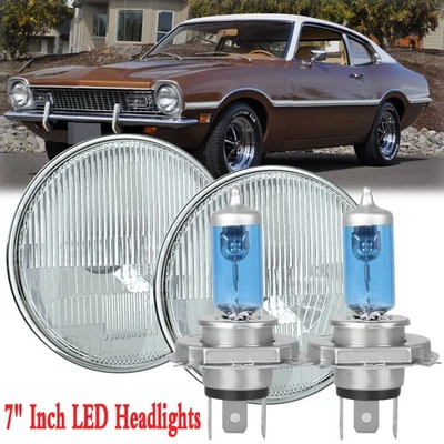Par de faros halógenos redondos de 7 pulgadas de haz alto bajo para Ford Maverick 1972-1977 Foto 1 de 4