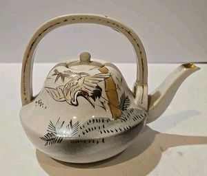 Tetera ceremonial japonesa vintage - grúa pintada a mano en vuelo - Imagen 1 de 13