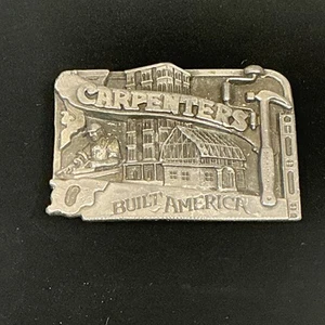 Vintage Siskiyou Carpenters Build America Belt Buckle 1983 Pewter 3.25x2.25 - Picture 1 of 7