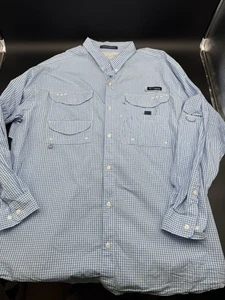 Columbia LS Hemd Herren XL PFG Super Bonehead belüftet blau weiß Omni-Shade - Bild 1 von 16