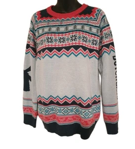 DUTCH BROS Fair Isle Windmill Nordic Sweater Blue Red Size Large Holiday Sweater - Picture 1 of 4
