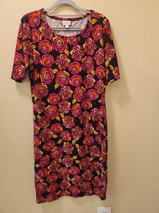 Lularoe Dress Womens L Red Floral Front Pocket Short Sleeve Hi-Low Stretch - Picture 1 of 8