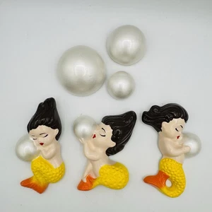 Meerjungfrau BABYS Kreidegeschirr Kitsch Wandrelief kitschig Vintage Stil Blasen gelb - Bild 1 von 2