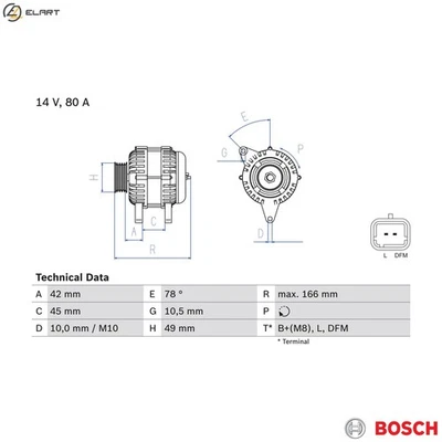 ALTERNATOR 0 986 049 560 FOR PEUGEOT 1007 207/207+ 307/SW/Break/CC  CITROEN - Image 1 of 4