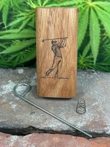 4" Golfer Canary Wood Slide Top Dugout-One Hitter, Poker & Extra Spring - Picture 1 of 3